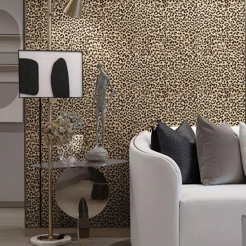 JiffDiff Leopard Print Peel and Stick Wallpaper, Waterproof Removable Self Adhesive Textured Wall Paper, Yellow Unique Funky Cheetah Contact Paper for Bedroom and Bathroom 120"X17.3"(14.4 sq. ft) - Image 3